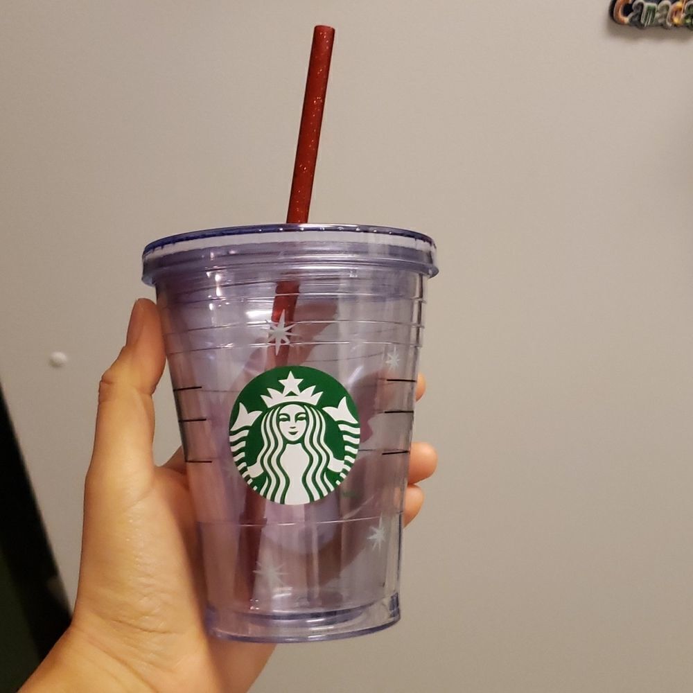 𝅺starbucks 2012 Holiday Christmas Sparkly Straw 12 oz cold cup fox